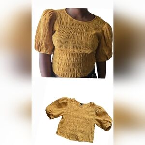 ELA Mustard Cottagecore Peasant Crop Top Puffy Sleeves Size Medium